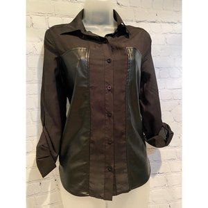 Lapis black blouse with leather accents
